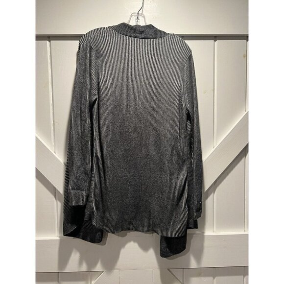 Chicos Cardigan Sweater Open Gray Stripe Asymetrical Womens Size 1 Medium - Picture 2 of 6